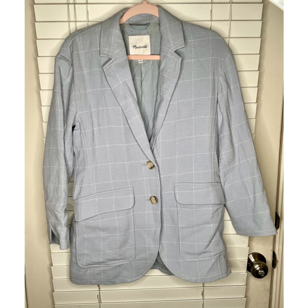 Madewell Cotton-Linen Relaxed Larsen Blazer in Windowpane Xs - Picture 3 of 6